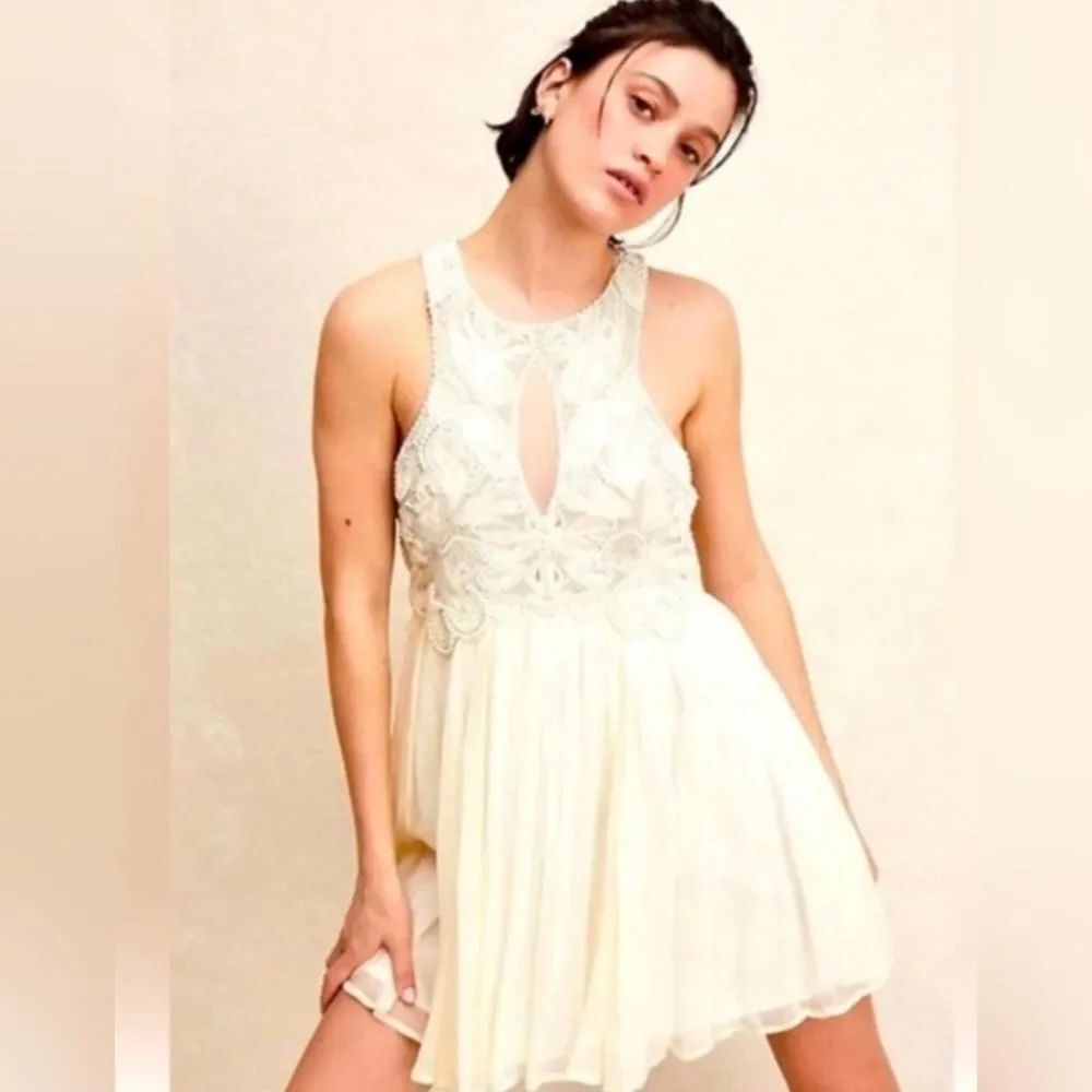 Free People Ivory Pearlie Mini Dress Size 14 Brand New W/O Tags